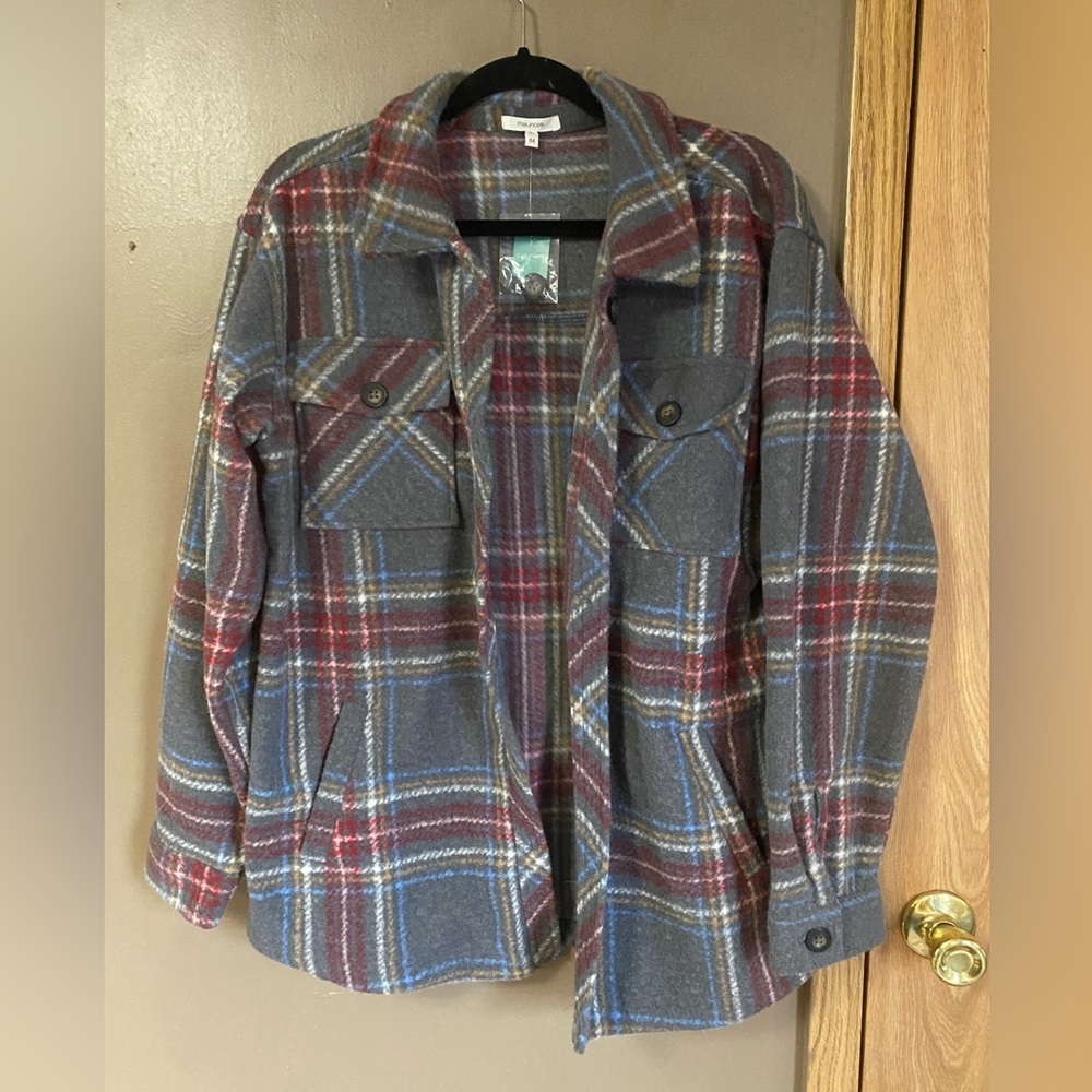 Maurices Women's Plaid Utility Jacket - Blue and Red